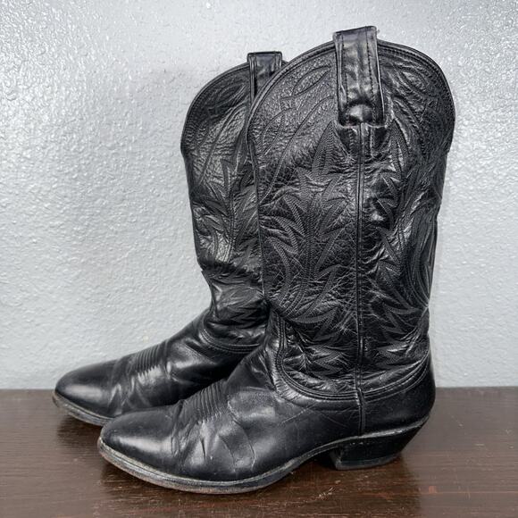 Vintage Nocona Cowboy Boots Men\'s Size 8 Black Leather 7501 Deertan Western main image 9